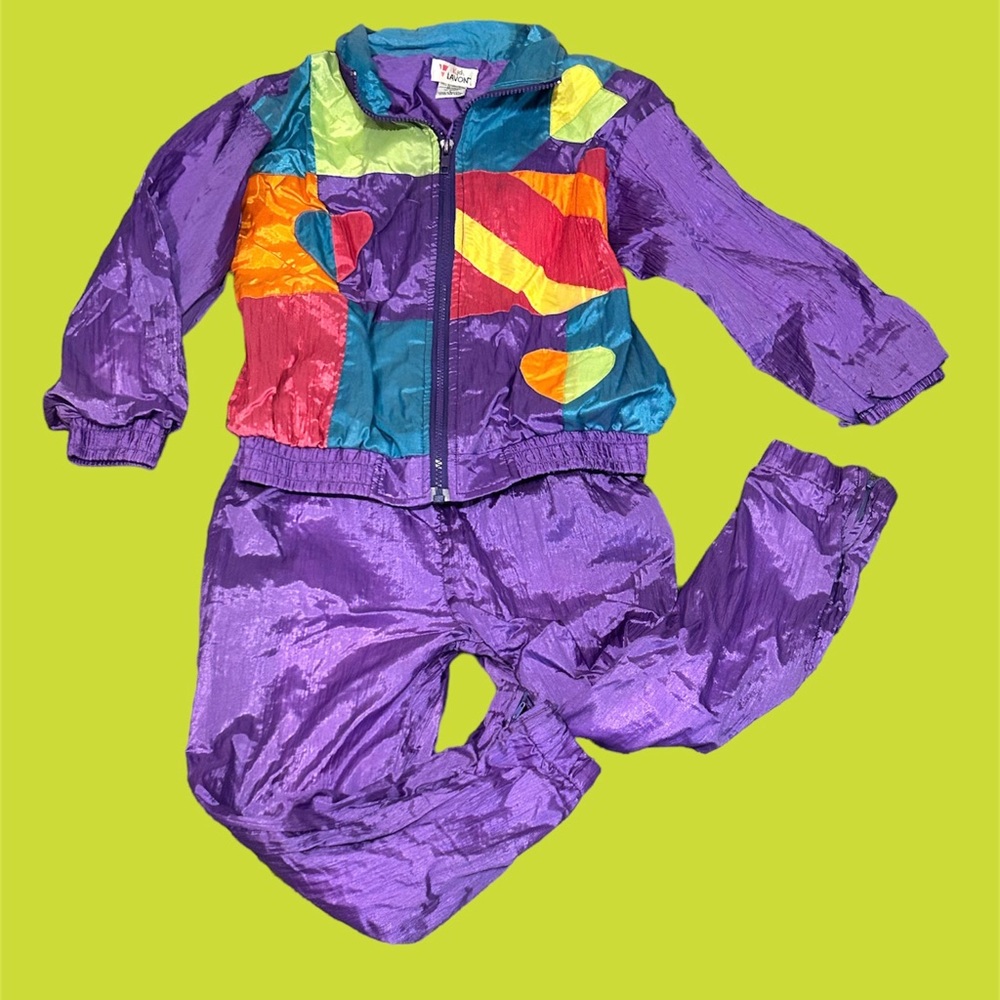 Vintage 90s Kids Wind Breaker Set Neon